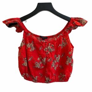Papermoon Red Floral Off-Shoulder Crop Top